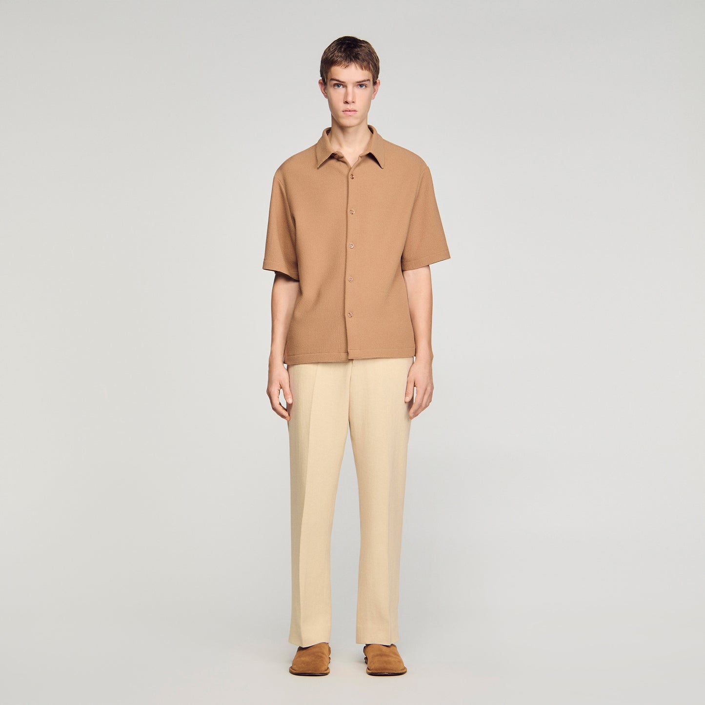 Textured Shark Collar Shirt Camel