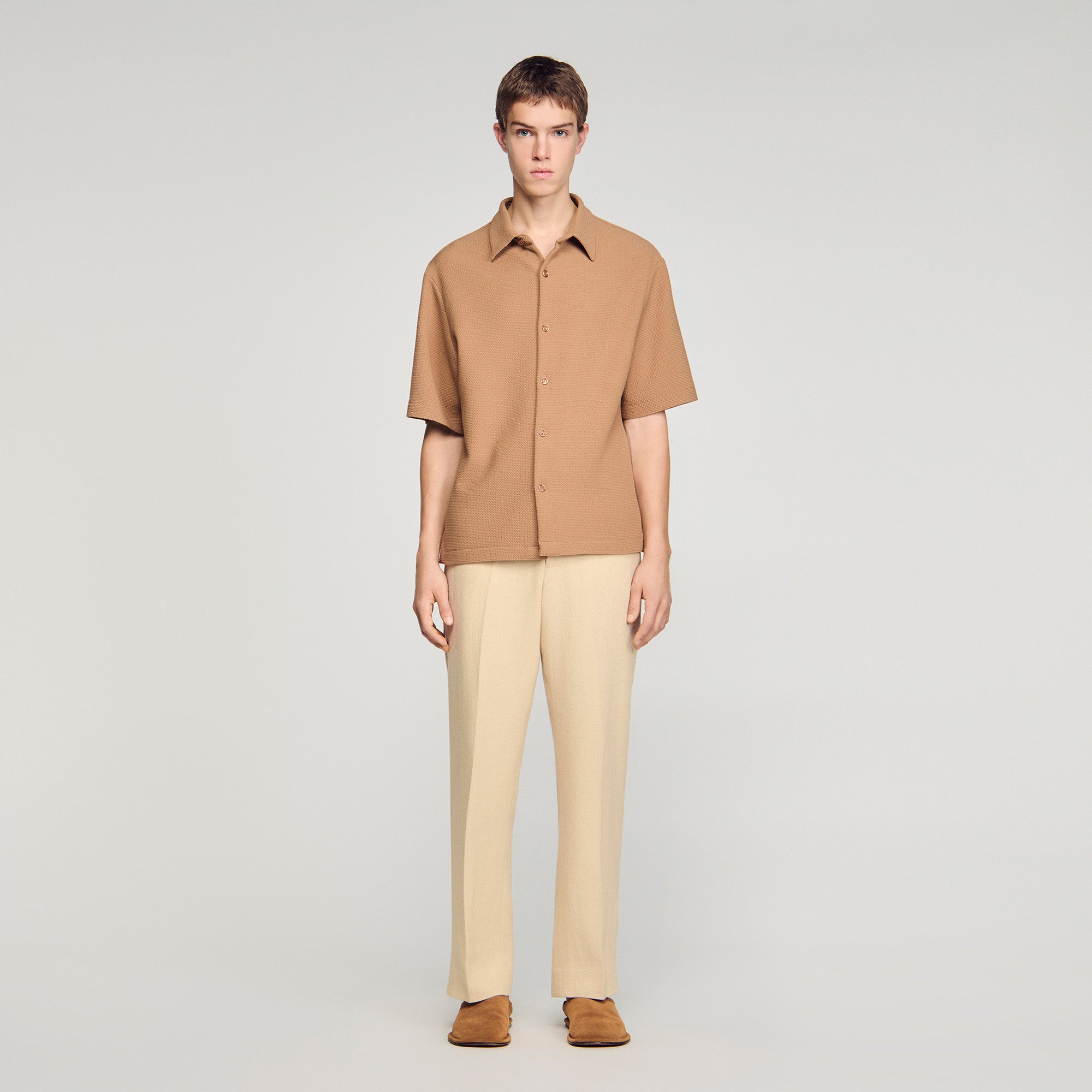 Textured Shark Collar Shirt Camel