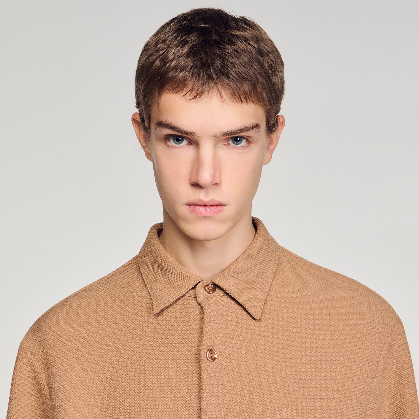 Textured Shark Collar Shirt Camel