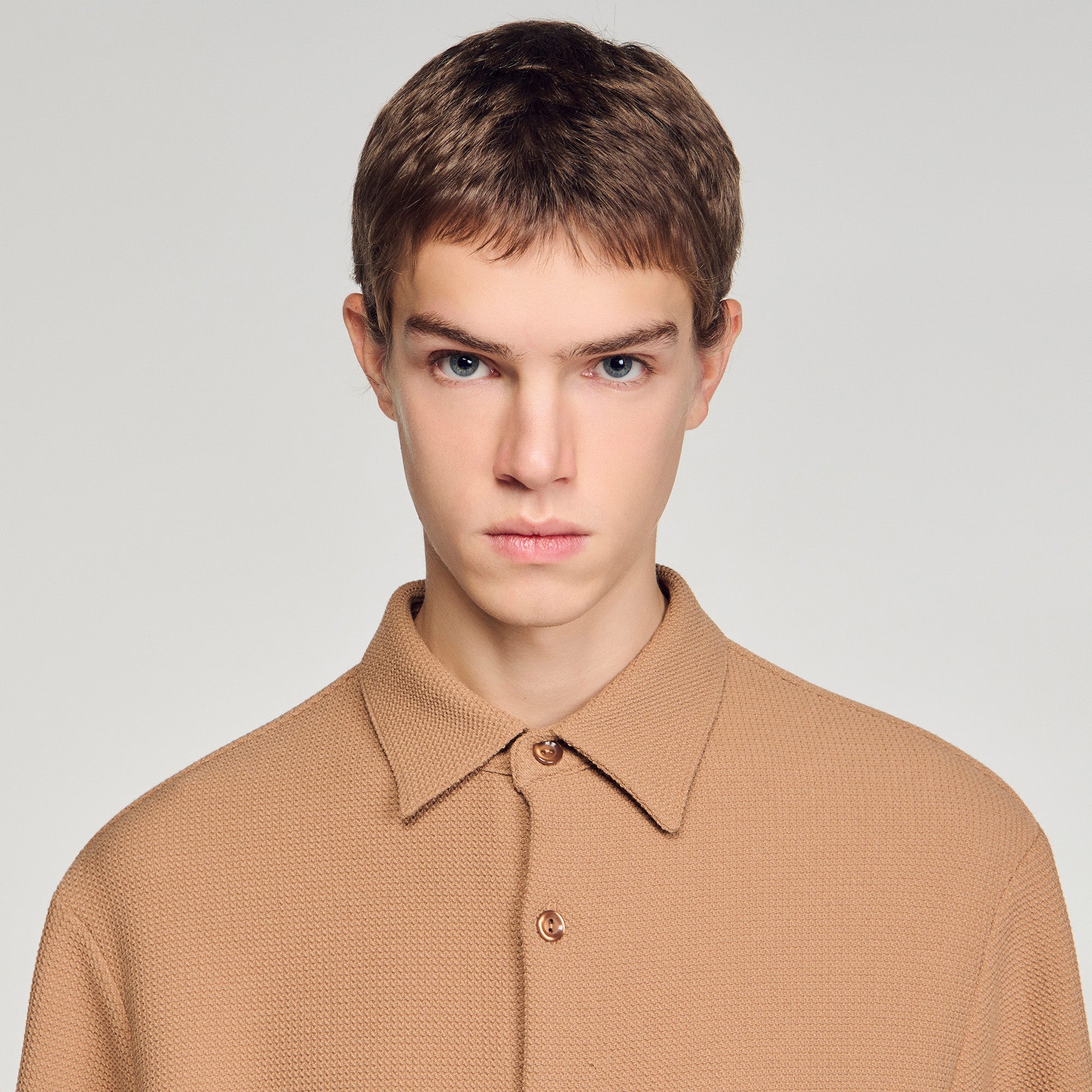 Textured Shark Collar Shirt Camel