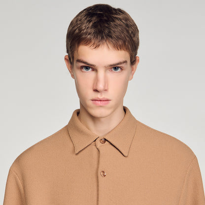 Textured Shark Collar Shirt Camel