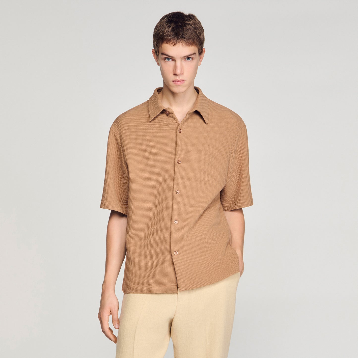 Textured Shark Collar Shirt Camel
