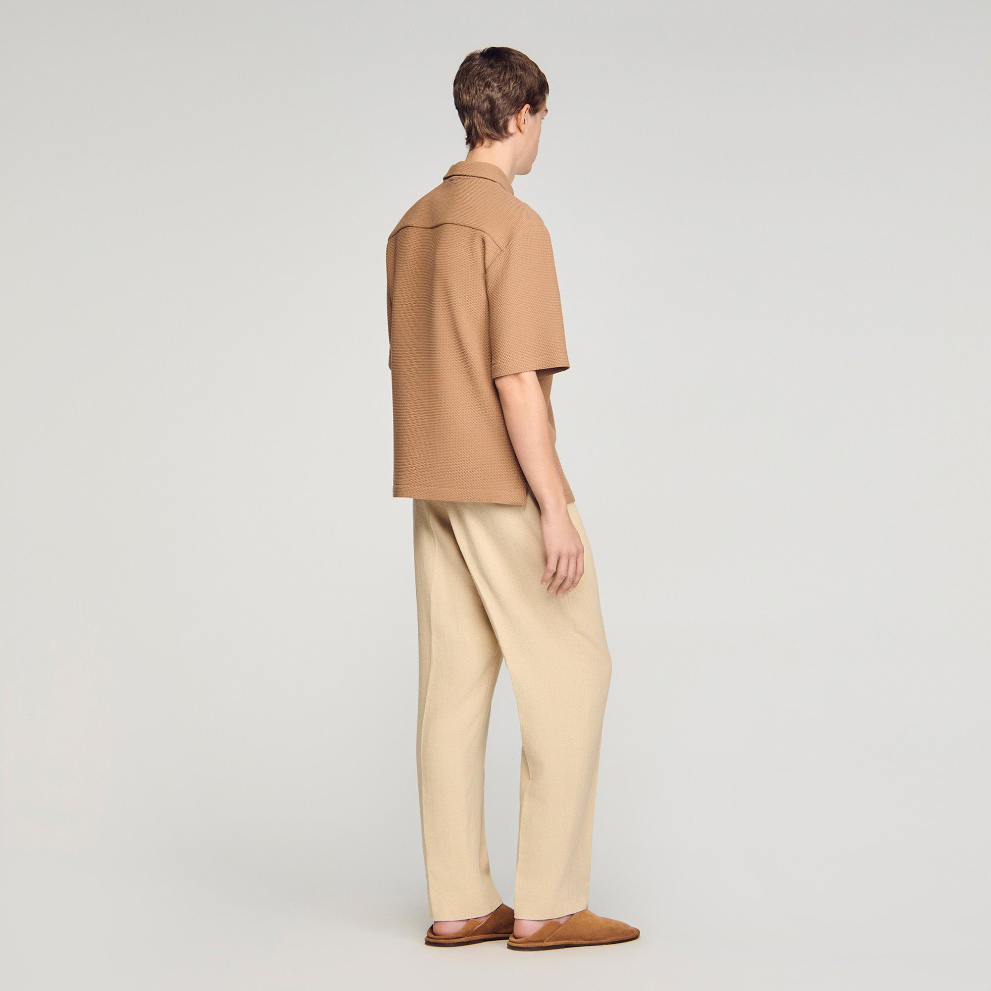 Textured Shark Collar Shirt Camel