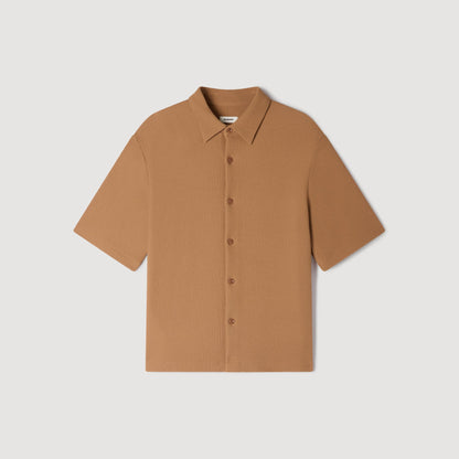Textured Shark Collar Shirt Camel