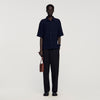 Textured Shark Collar Shirt Navy Blue
