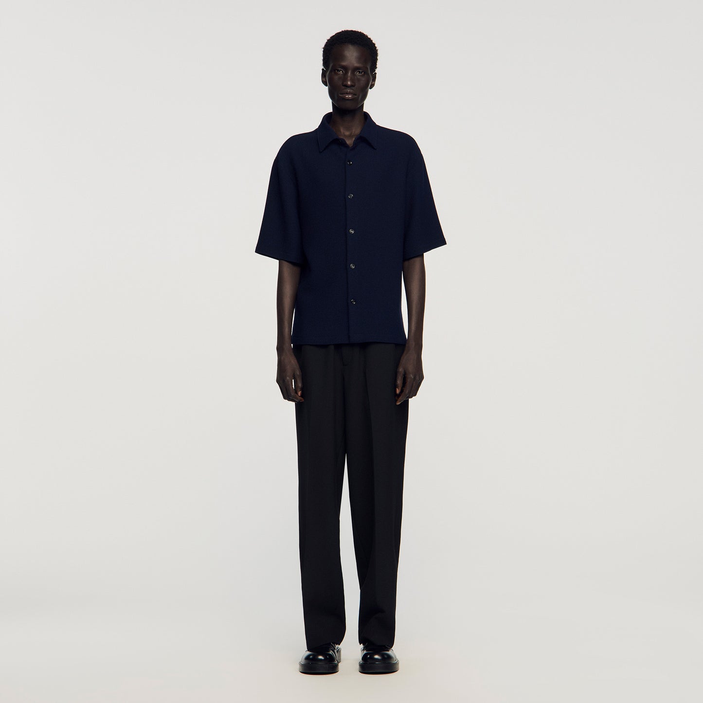 Textured Shark Collar Shirt Navy Blue