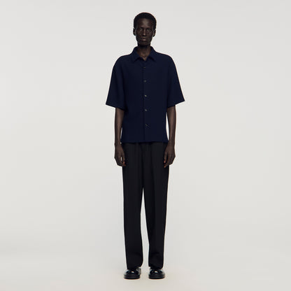 Textured Shark Collar Shirt Navy Blue