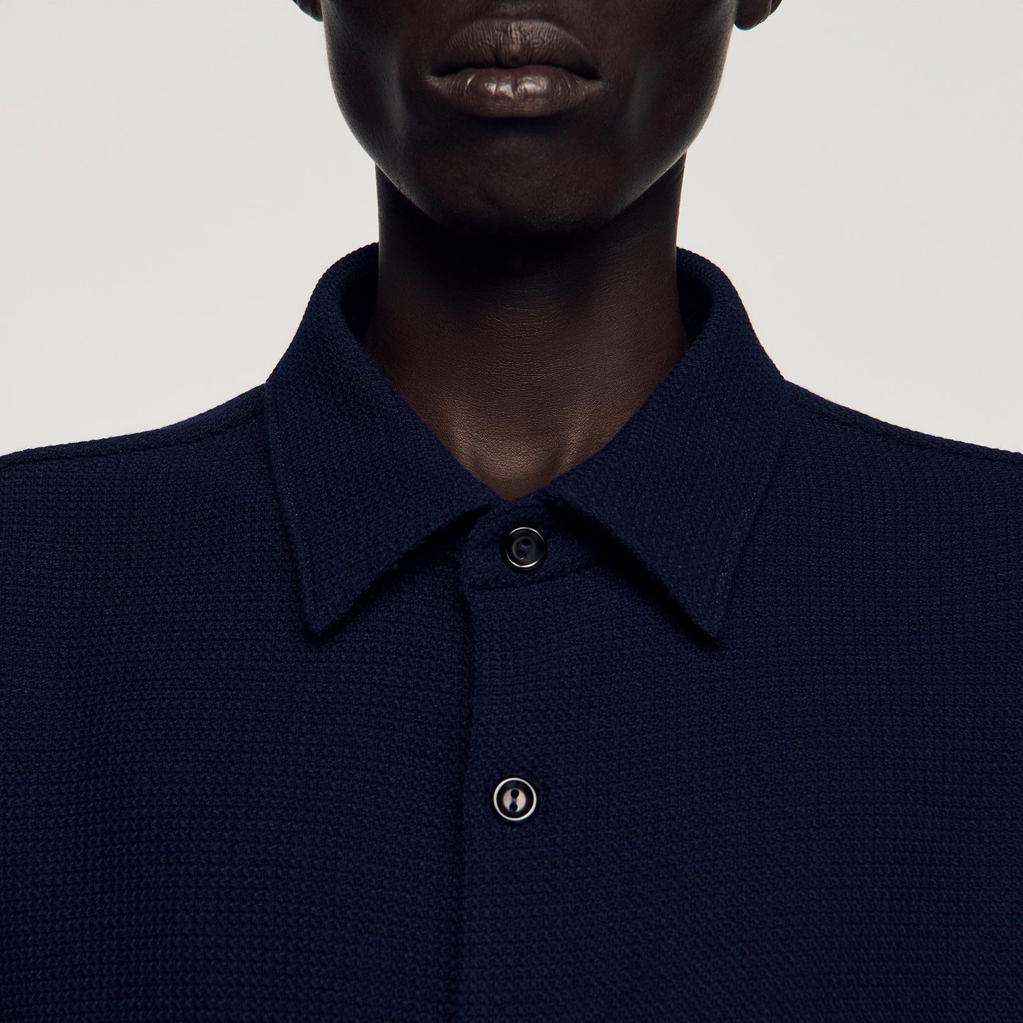 Textured Shark Collar Shirt Navy Blue