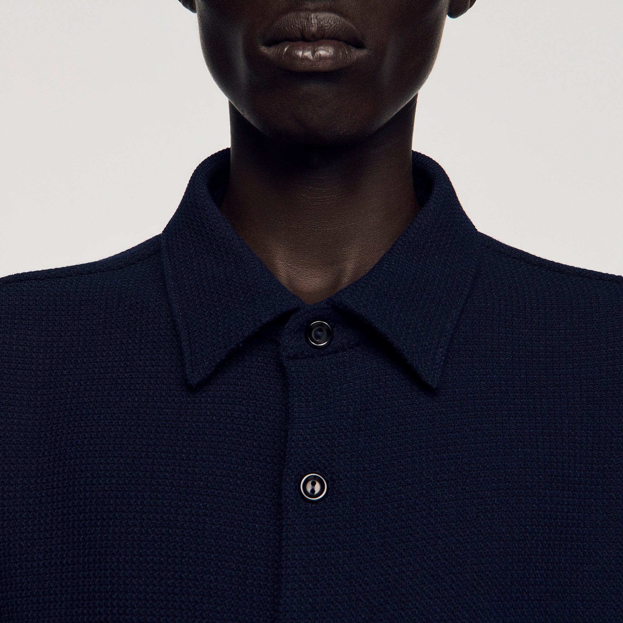 Textured Shark Collar Shirt Navy Blue
