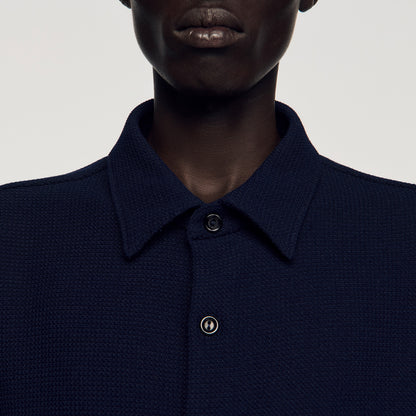 Textured Shark Collar Shirt Navy Blue
