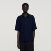 Textured Shark Collar Shirt Navy Blue
