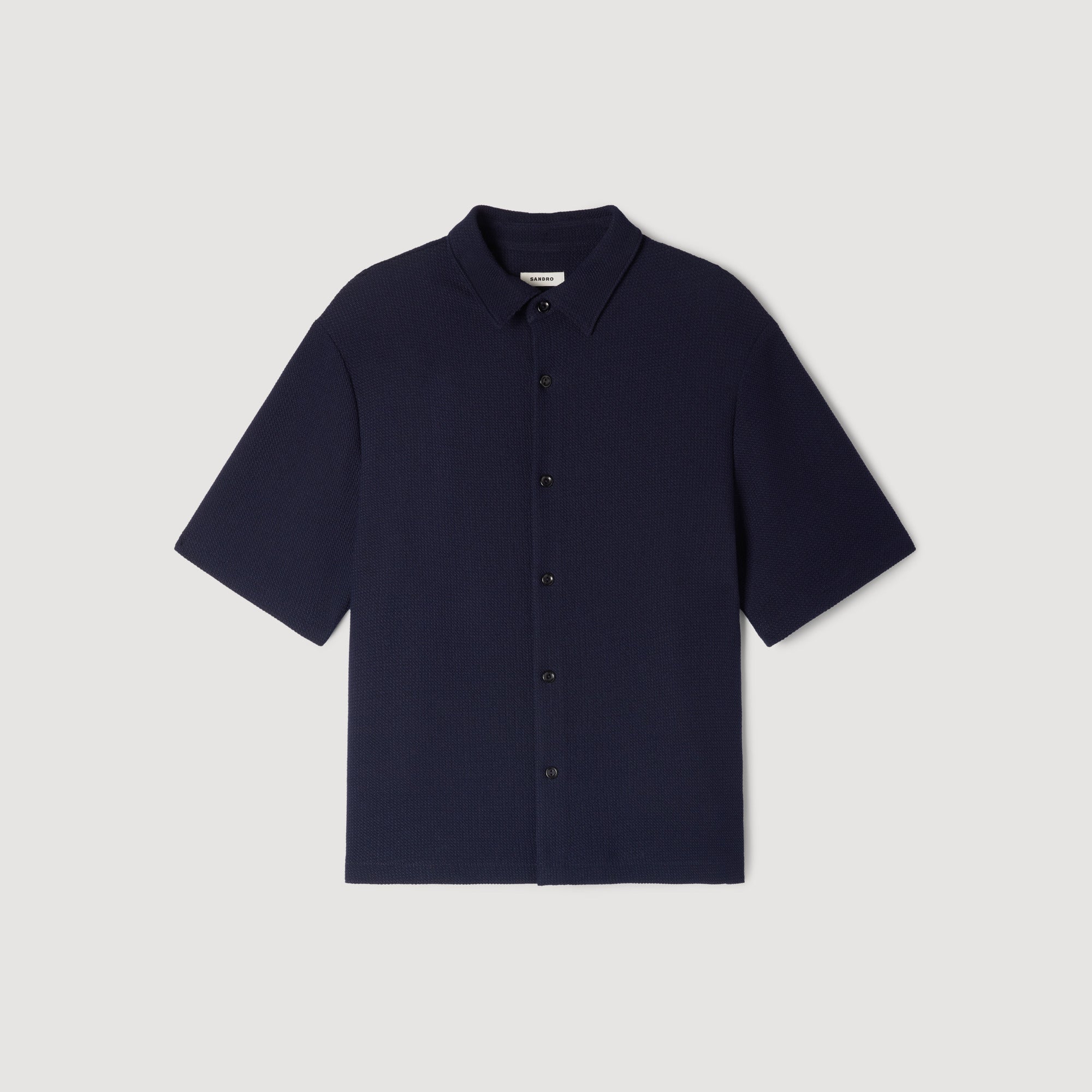Textured Shark Collar Shirt Navy Blue
