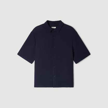 Textured Shark Collar Shirt Navy Blue