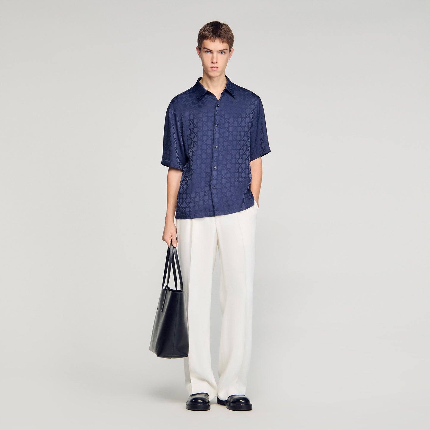 Square Cross Loose Fit Shirt Navy Blue
