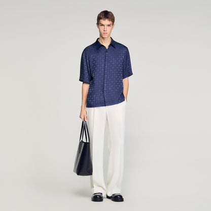 Square Cross Loose Fit Shirt Navy Blue