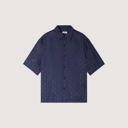 Jacquard Cross Shirt Mc Square Cross Loose-Fit Shirt Navy Blue