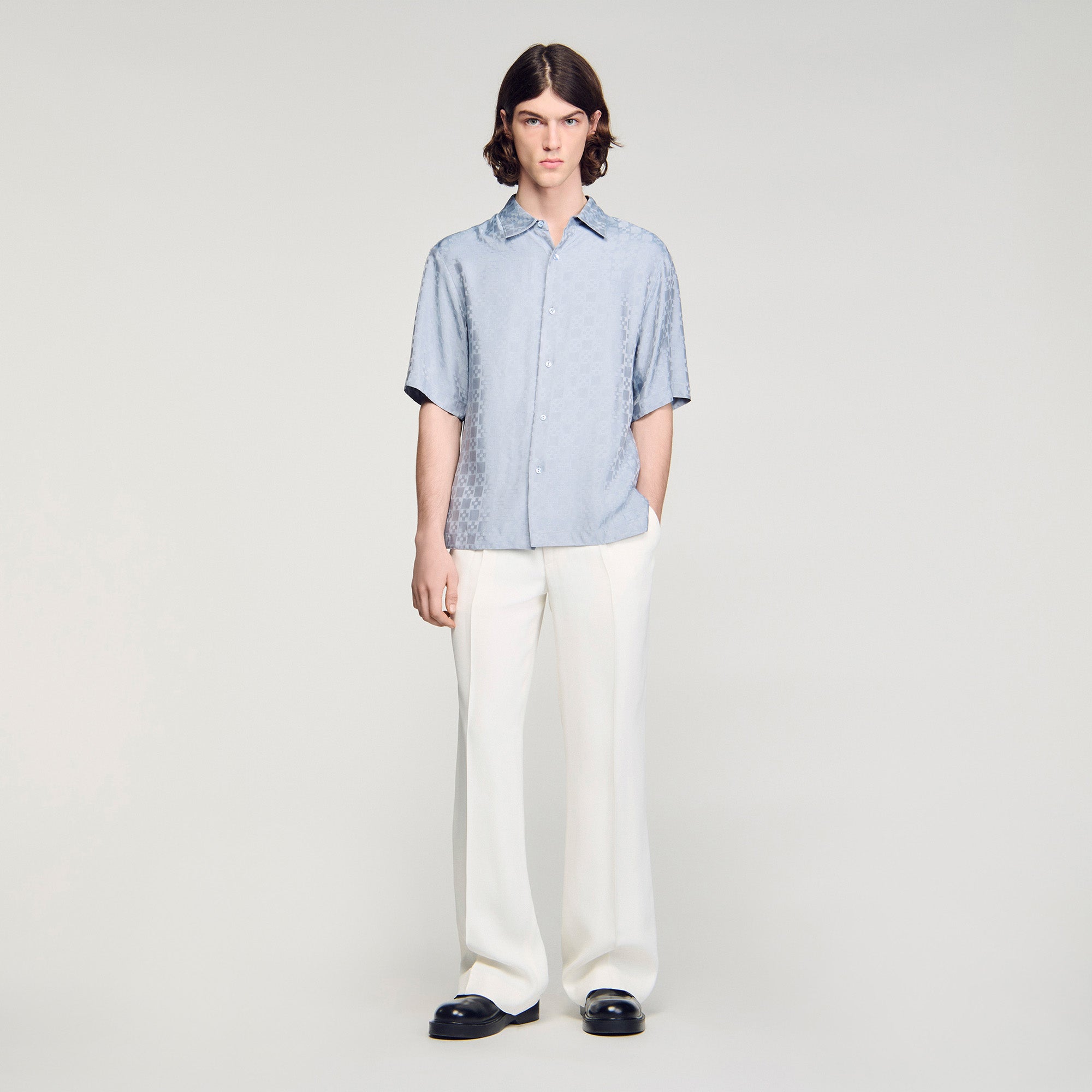 Jacquard Cross Shirt Mc Square Cross Loose-Fit Shirt Chambray