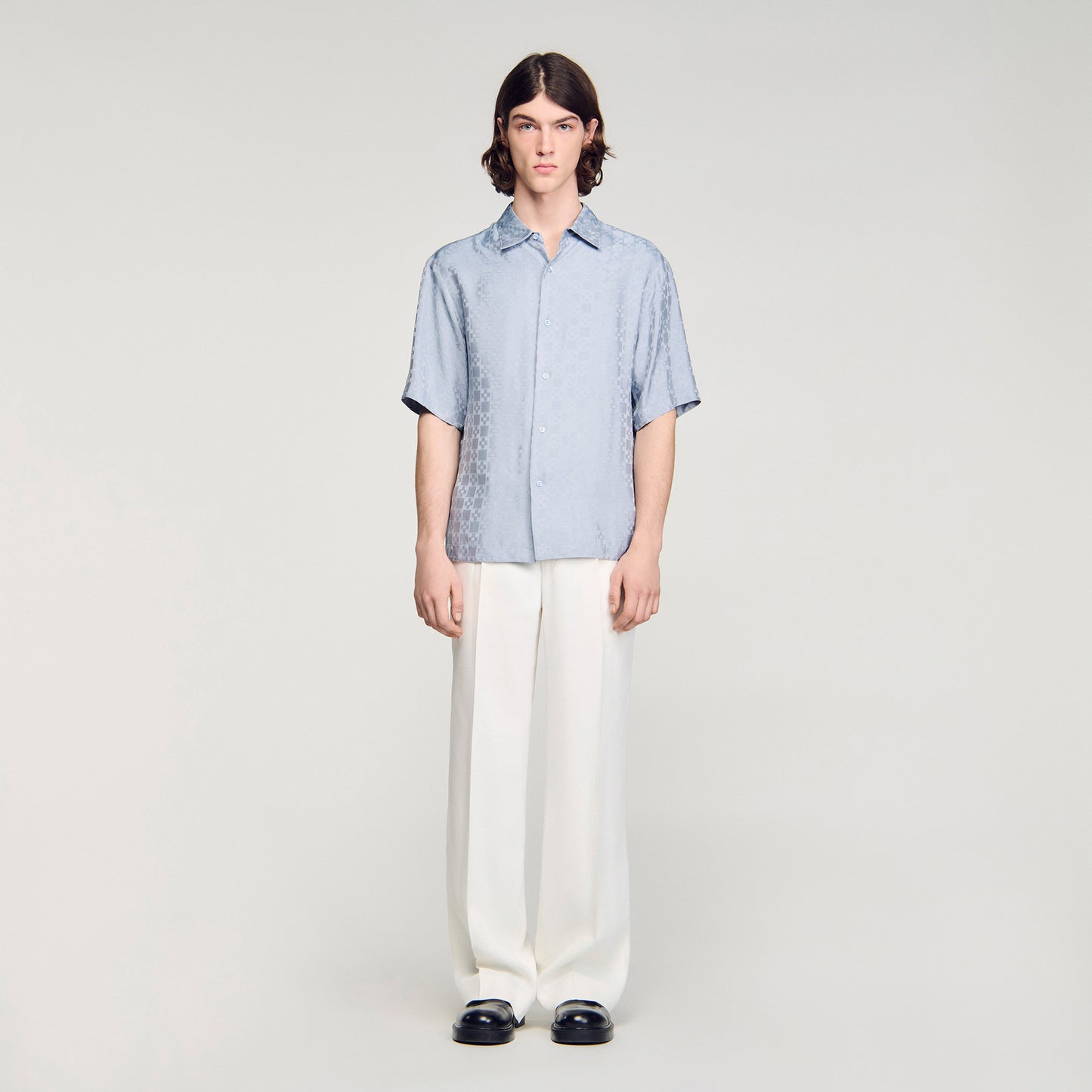 Jacquard Cross Shirt Mc Square Cross Loose-Fit Shirt Chambray