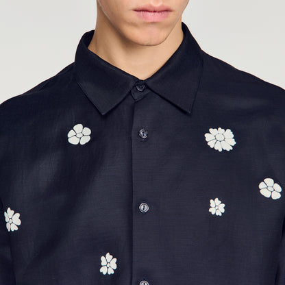 Velvet Flowers Mc Loose-fit floral shirt Midnight Blue