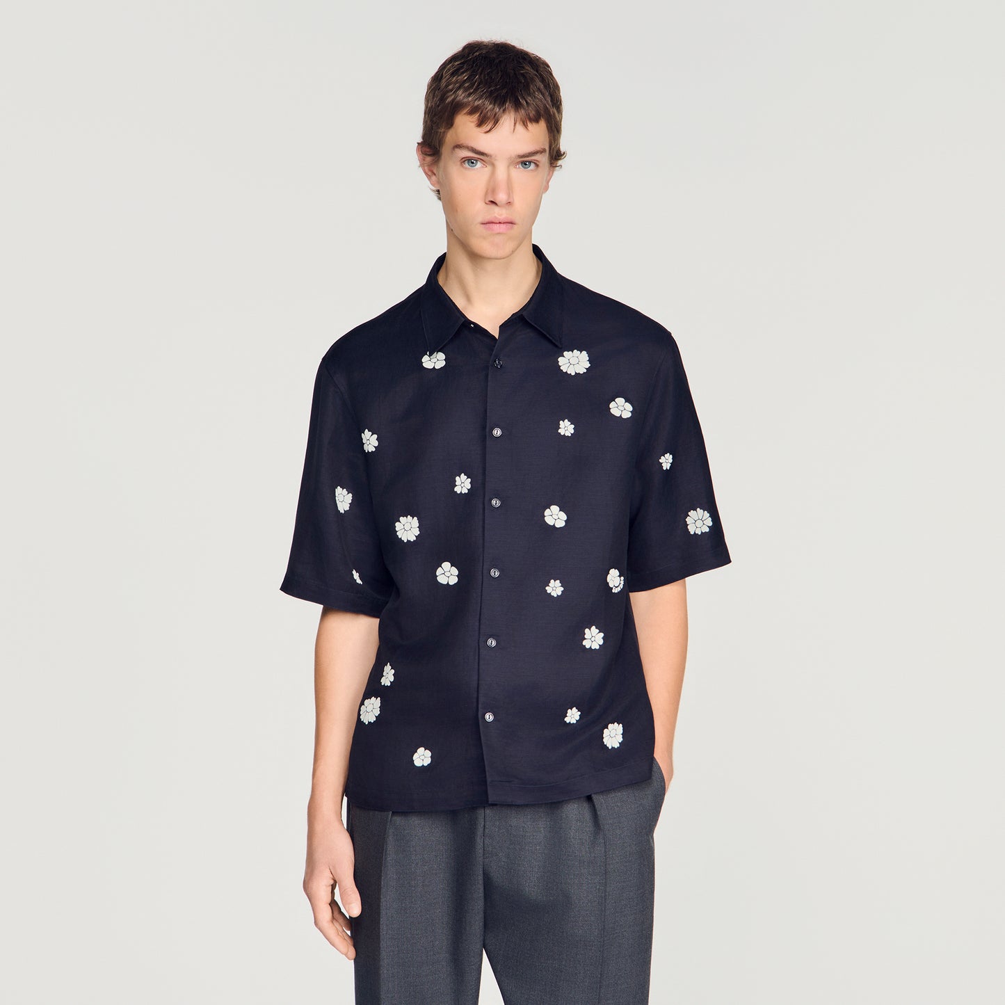 Velvet Flowers Mc Loose-fit floral shirt Midnight Blue