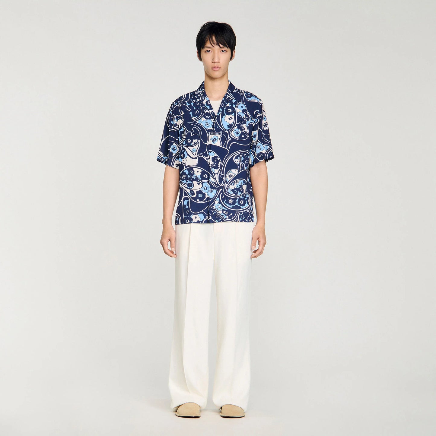 Hippie Trip Mc Loose-Fit Print Shark Collar Shirt Navy Blue