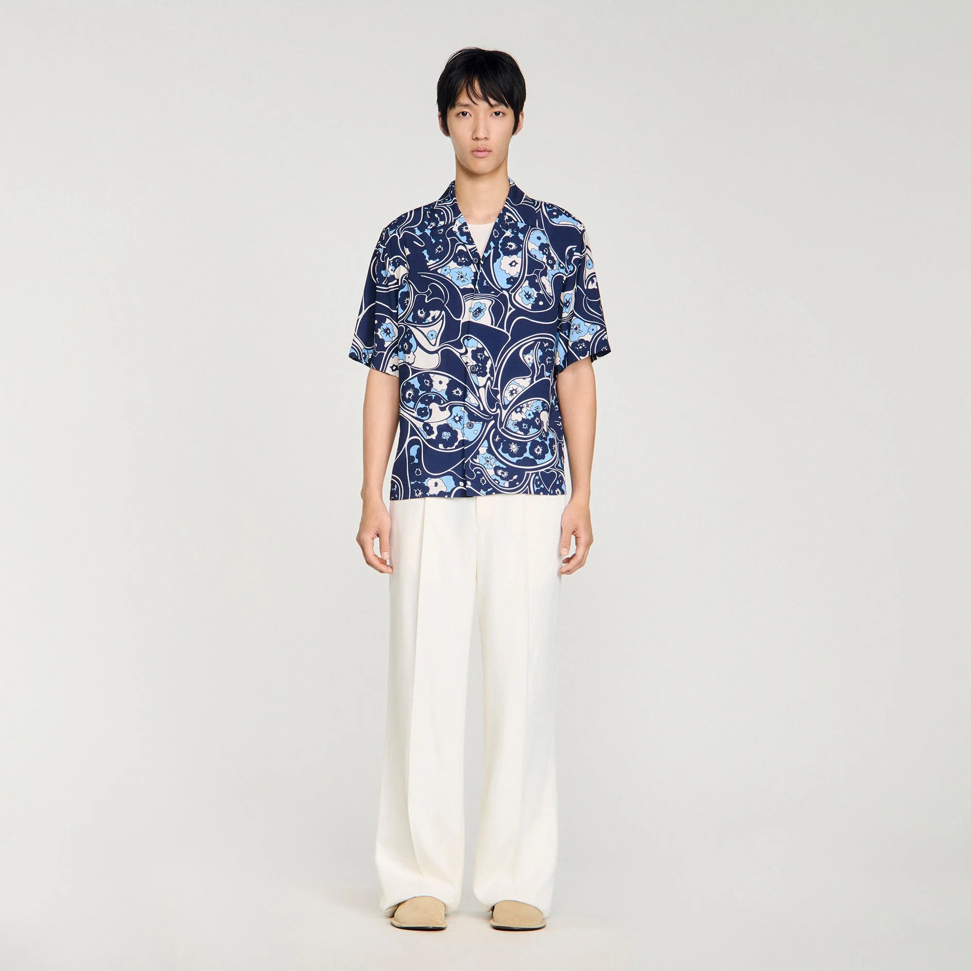 Hippie Trip Mc Loose-Fit Print Shark Collar Shirt Navy Blue