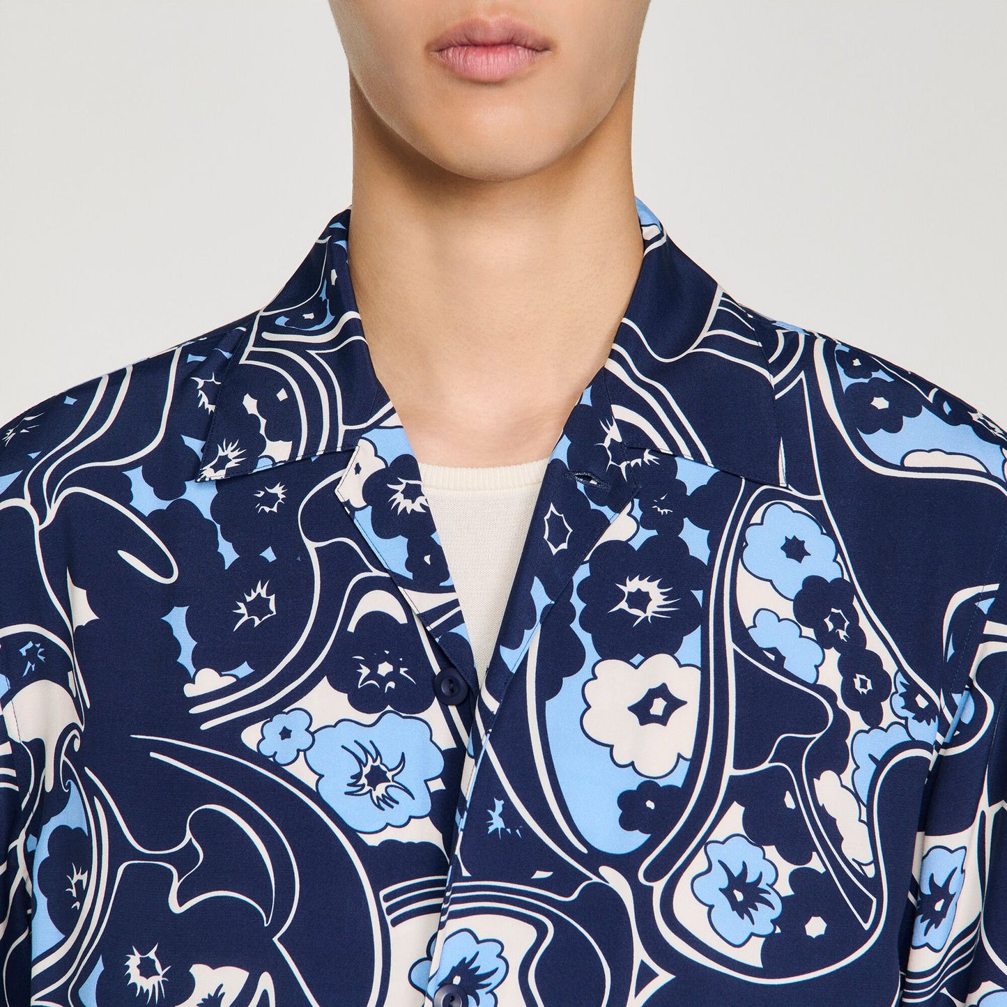 Hippie Trip Mc Loose-Fit Print Shark Collar Shirt Navy Blue