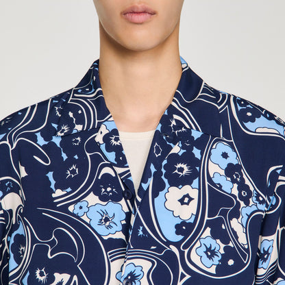 Hippie Trip Mc Loose-Fit Print Shark Collar Shirt Navy Blue