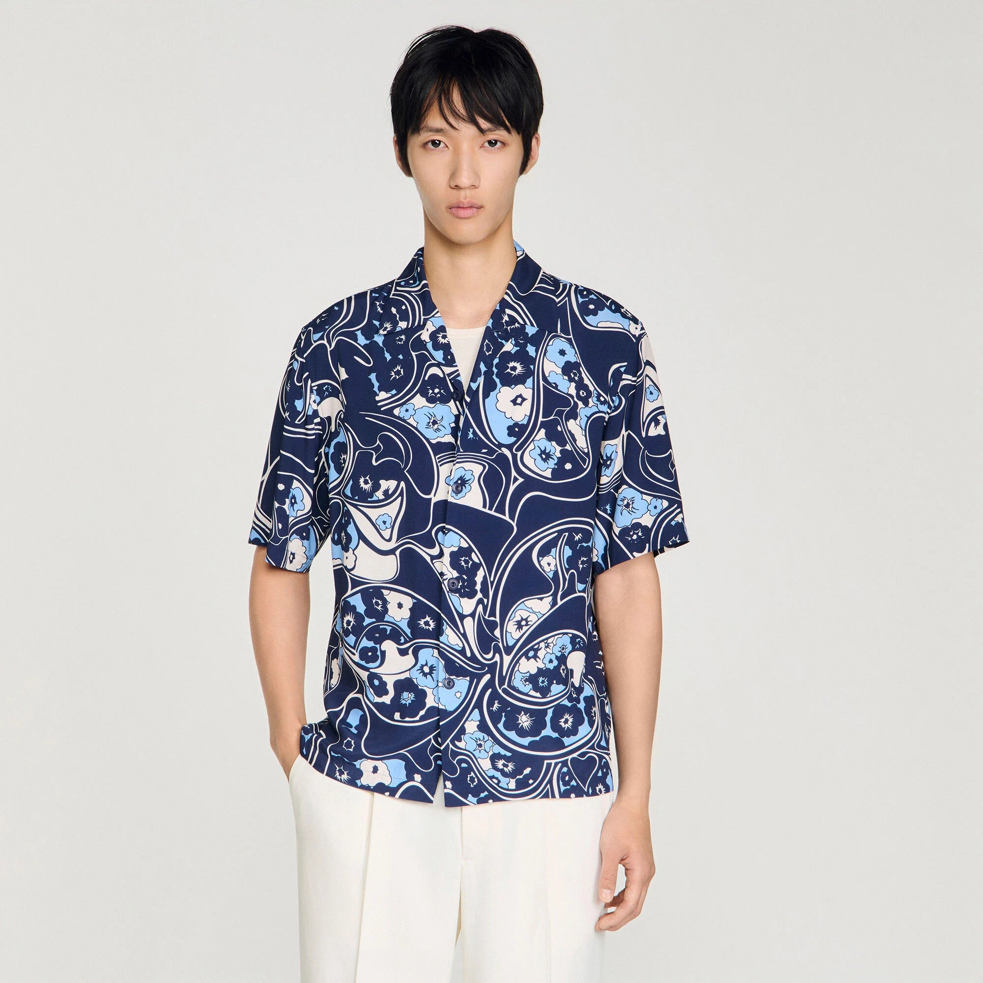 Hippie Trip Mc Loose-Fit Print Shark Collar Shirt Navy Blue
