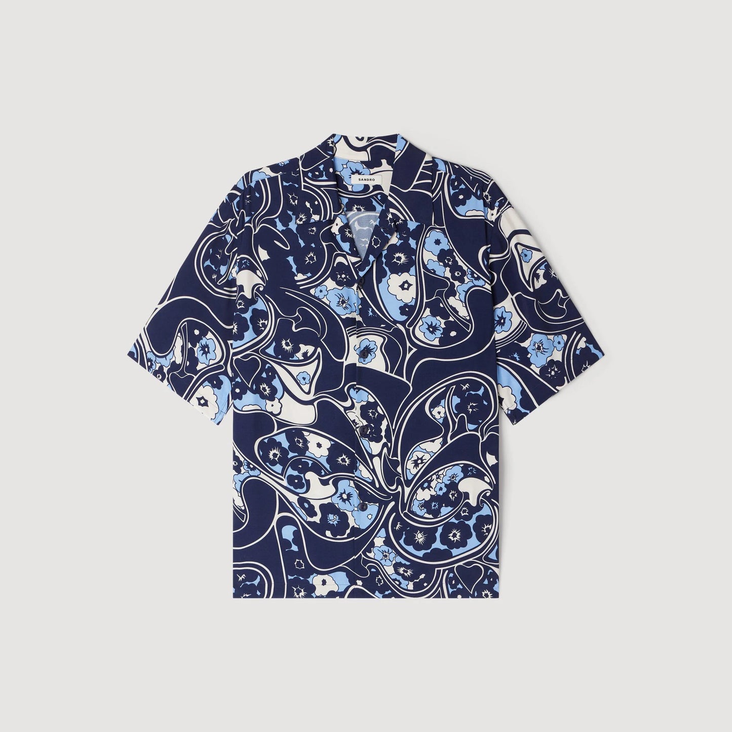 Hippie Trip Mc Loose-Fit Print Shark Collar Shirt Navy Blue