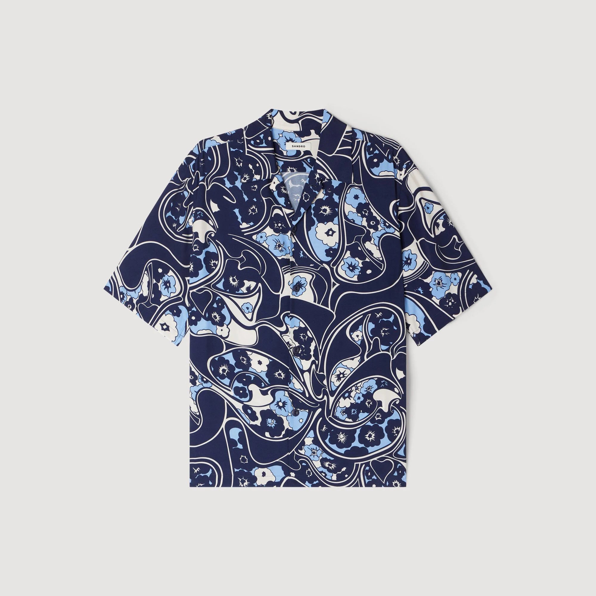 Hippie Trip Mc Loose-Fit Print Shark Collar Shirt Navy Blue