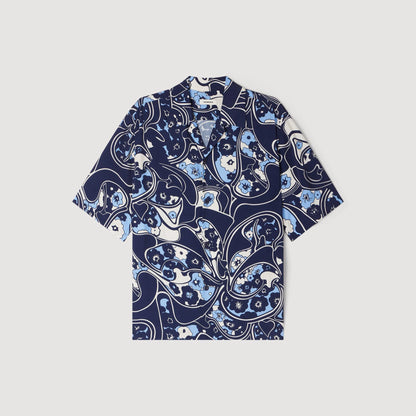 Hippie Trip Mc Loose-Fit Print Shark Collar Shirt Navy Blue