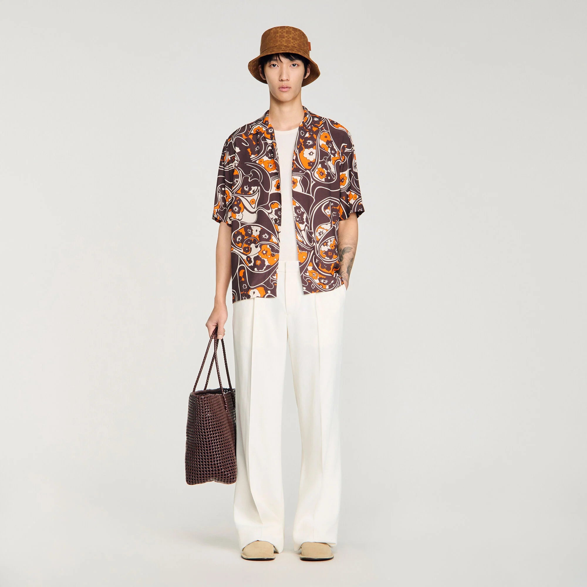 Hippie Trip Mc Loose-Fit Print Shark Collar Shirt Black Brown