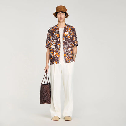Hippie Trip Mc Loose-Fit Print Shark Collar Shirt Black Brown