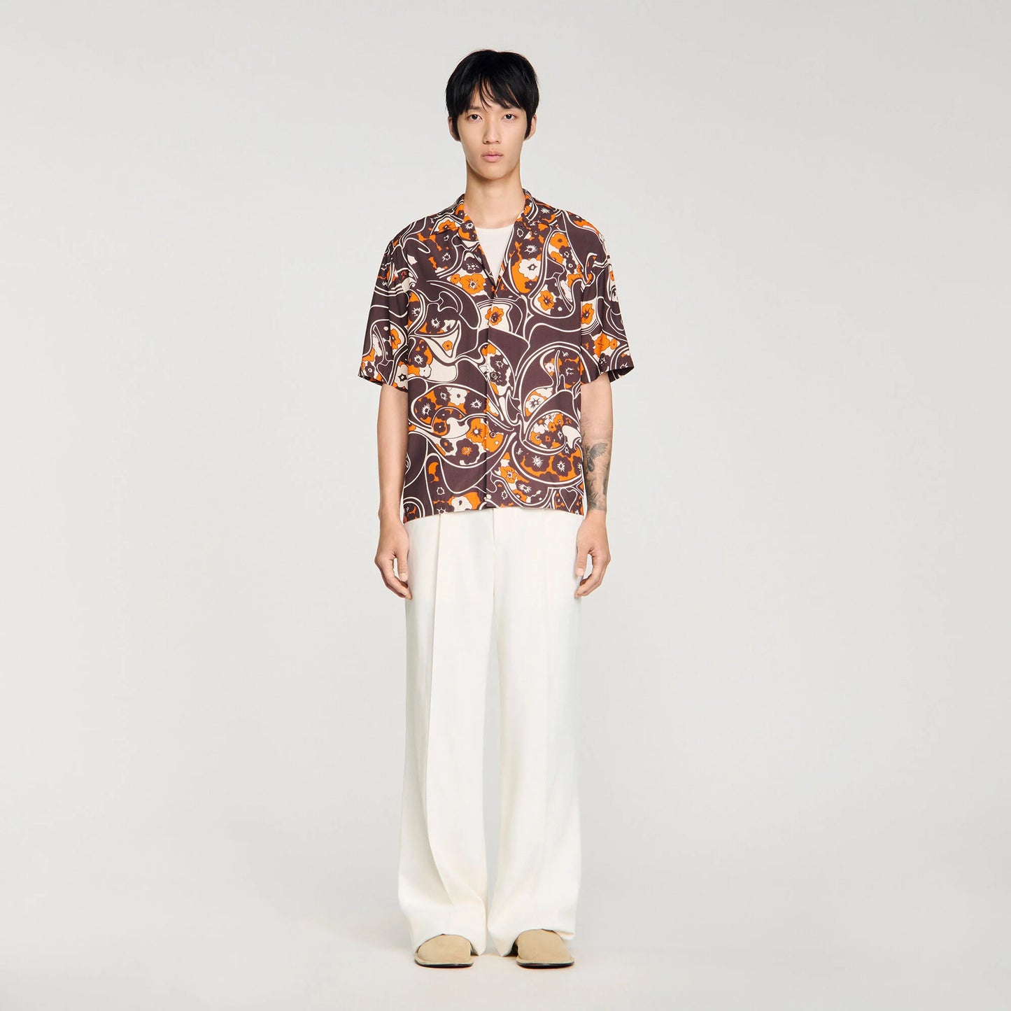 Hippie Trip Mc Loose-Fit Print Shark Collar Shirt Black Brown