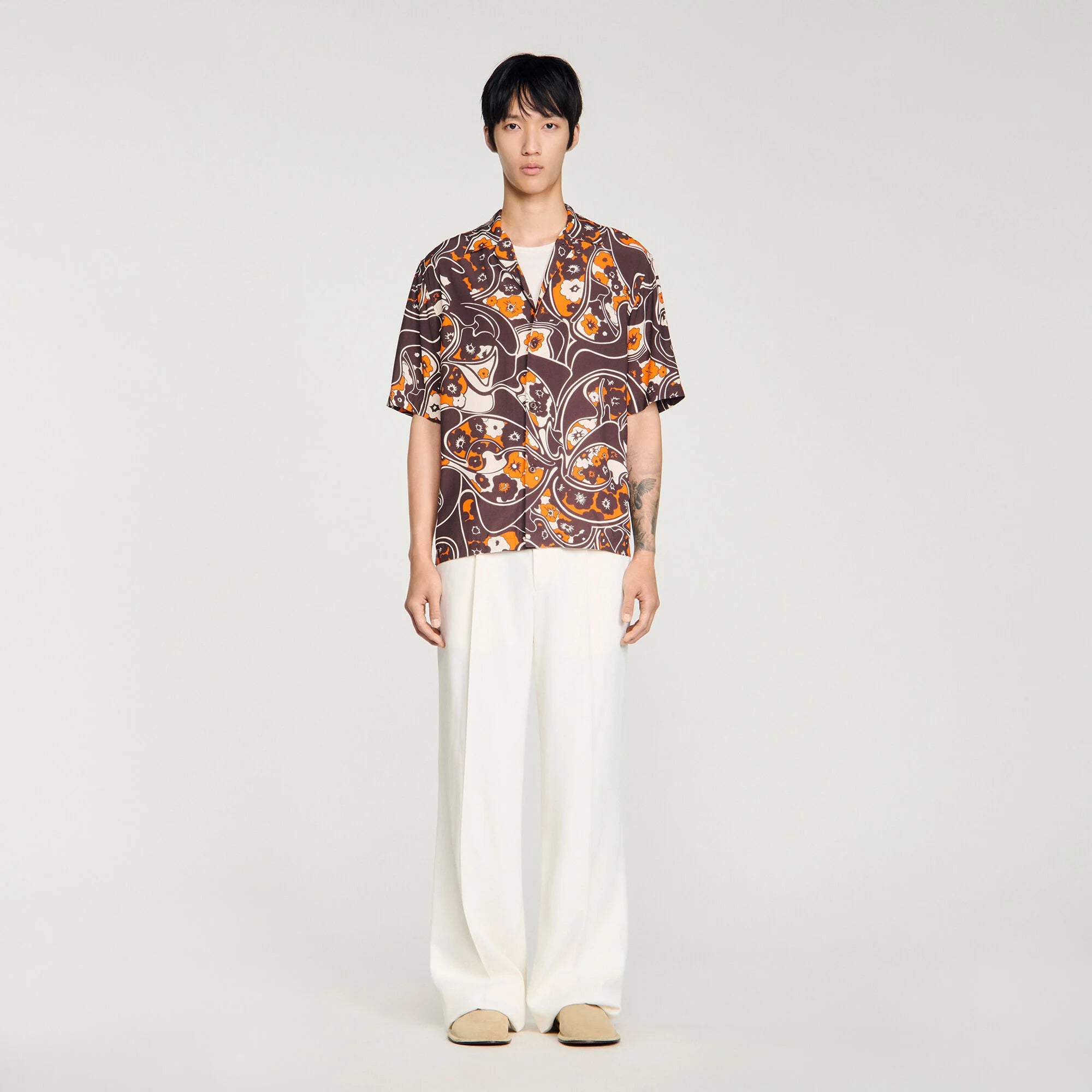 Hippie Trip Mc Loose-Fit Print Shark Collar Shirt Black Brown