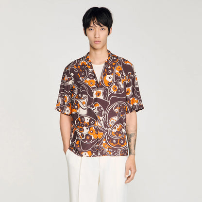 Hippie Trip Mc Loose-Fit Print Shark Collar Shirt Black Brown