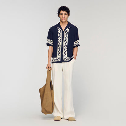 Amalfi Shirt Mc Contrast Print Loose-Fit Shirt Navy Blue