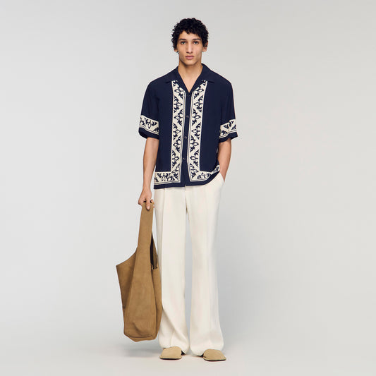 Amalfi Shirt Mc Contrast Print Loose-Fit Shirt Navy Blue