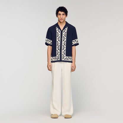 Amalfi Shirt Mc Contrast Print Loose-Fit Shirt Navy Blue