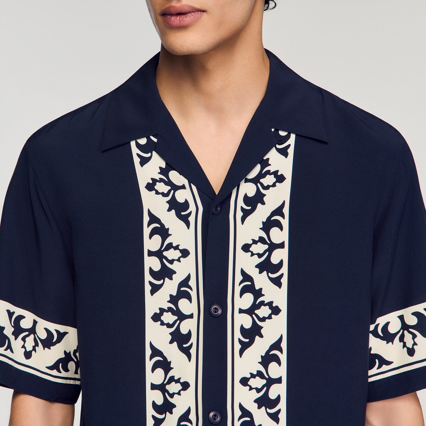Amalfi Shirt Mc Contrast Print Loose-Fit Shirt Navy Blue