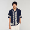 Amalfi Shirt Mc Contrast Print Loose-Fit Shirt Navy Blue