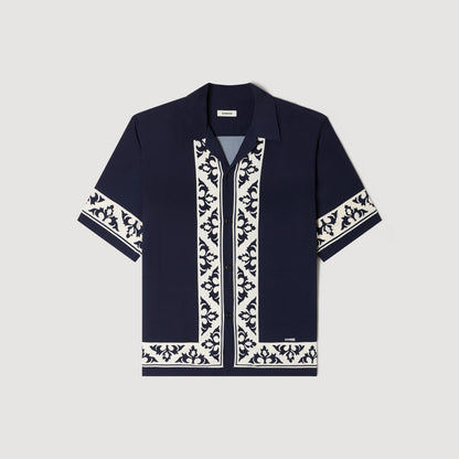 Amalfi Shirt Mc Contrast Print Loose-Fit Shirt Navy Blue