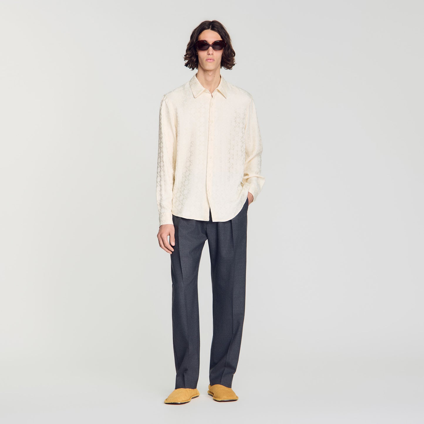 Jacquard Cross Shirt Ml Square Cross loose-fit shirt White