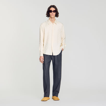 Jacquard Cross Shirt Ml Square Cross loose-fit shirt White