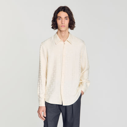 Jacquard Cross Shirt Ml Square Cross loose-fit shirt White
