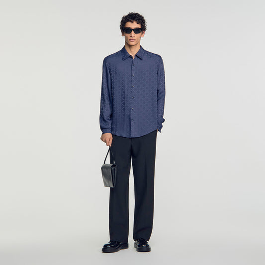 Jacquard Cross Shirt Ml Square Cross loose-fit shirt Navy Blue