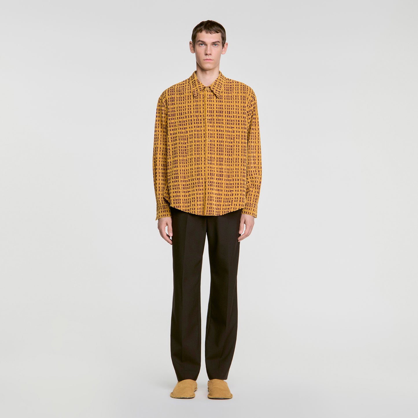 Thread Shirt Shirt with velvet flocking Mustard