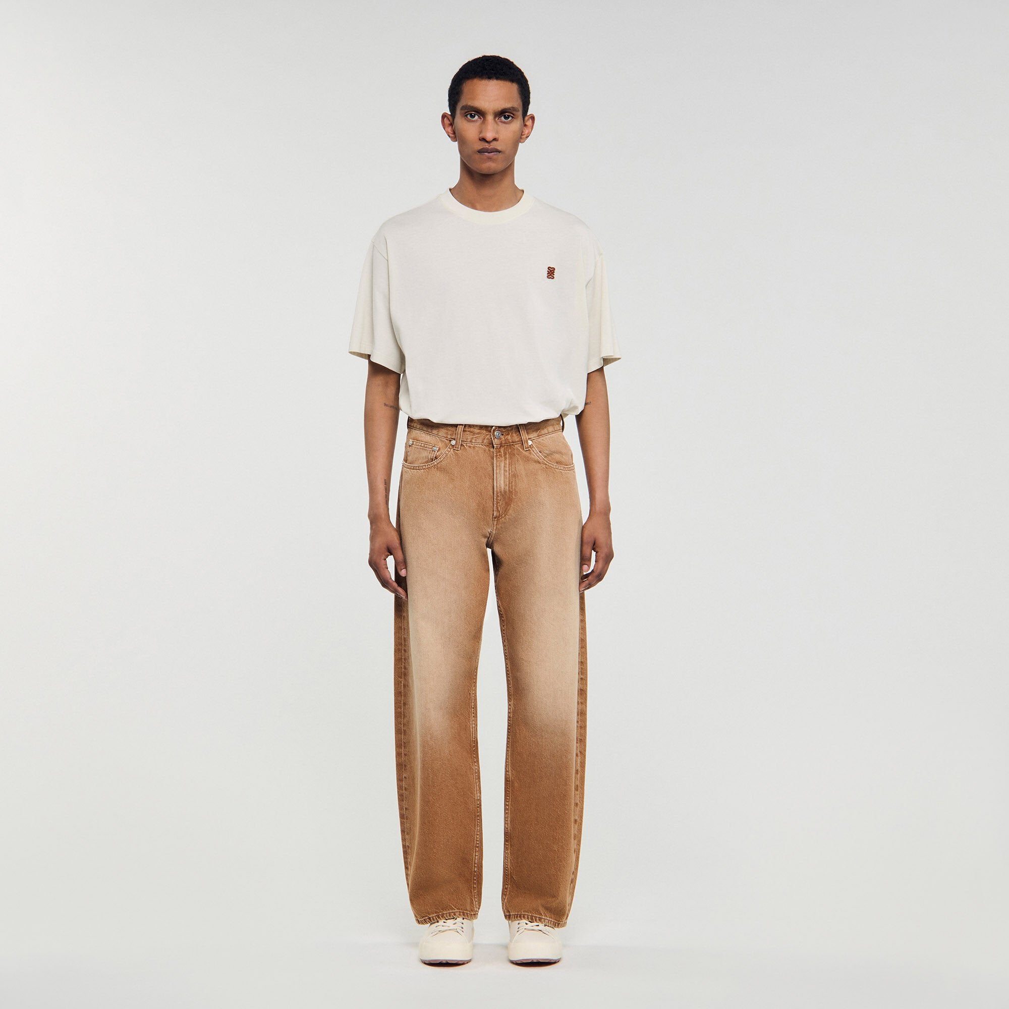 Shop Baggy Tobacco Faded Cotton Baggy Jeans Camel for Man Online