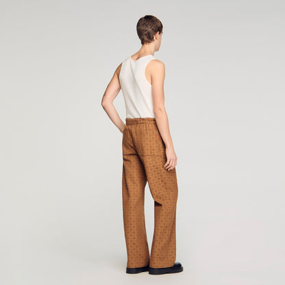 Large Cross Jean Wide-Leg Jacquard Squarecross Jeans Camel